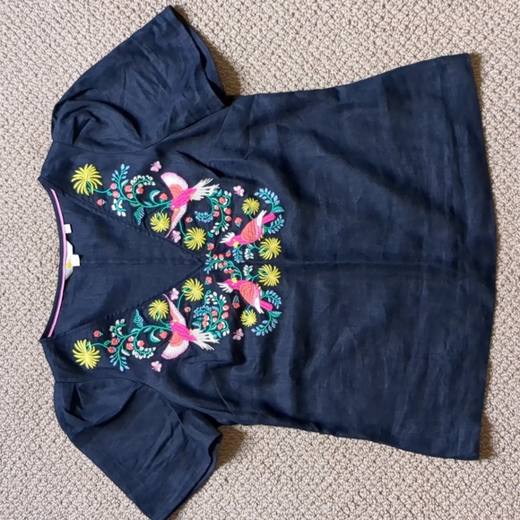 Boden Tops - Boden Heidi Embroidered Puff Shoulder Linen Top Navy Size 6